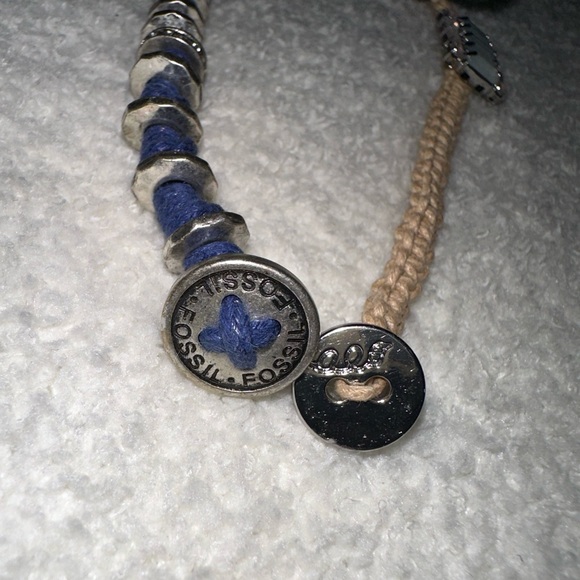 Two bracelets! Navy fossil bracelet and twine braid with light blue gem - Picture 3 of 3
